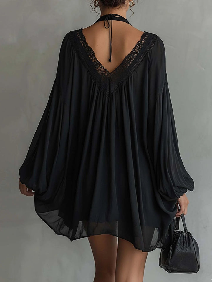 Mini Robe Cassandre — col en dentelle, manches volumineuses