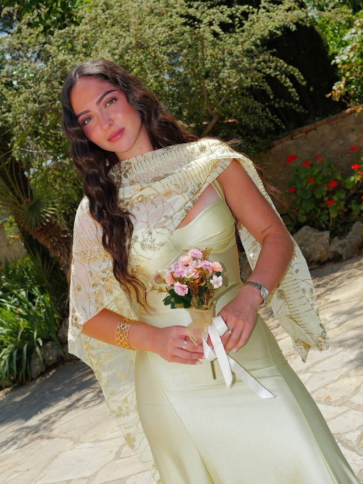 Châle Étoile — cape tulle, sequins, multiposition