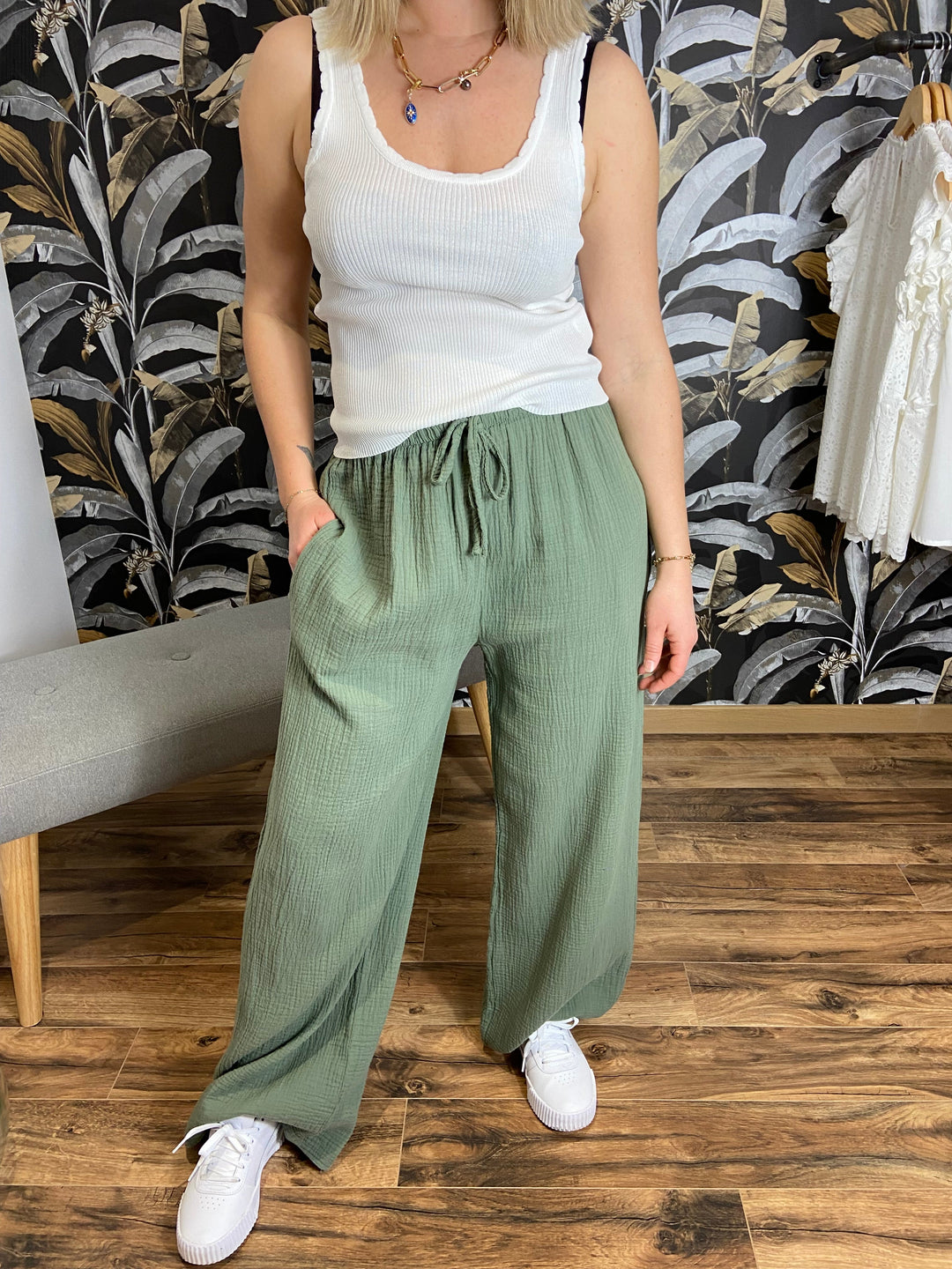 Pantalon gaze de coton kaki