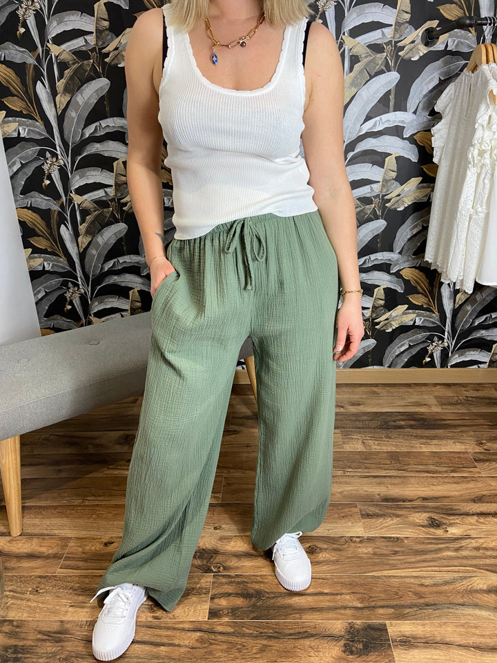 Pantalon gaze de coton kaki