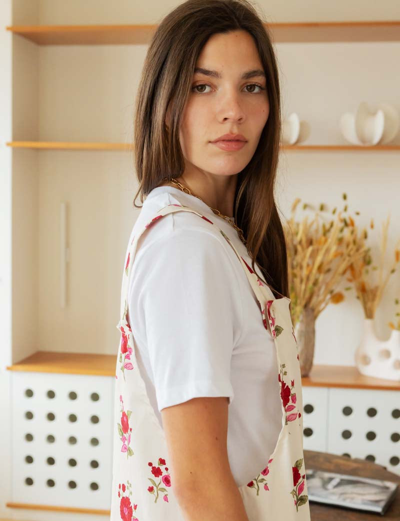 Salopette écrue & fleurs roses Alix