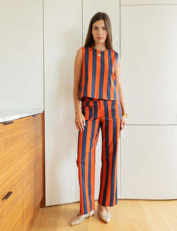 Top à rayures marine & orange Ansa