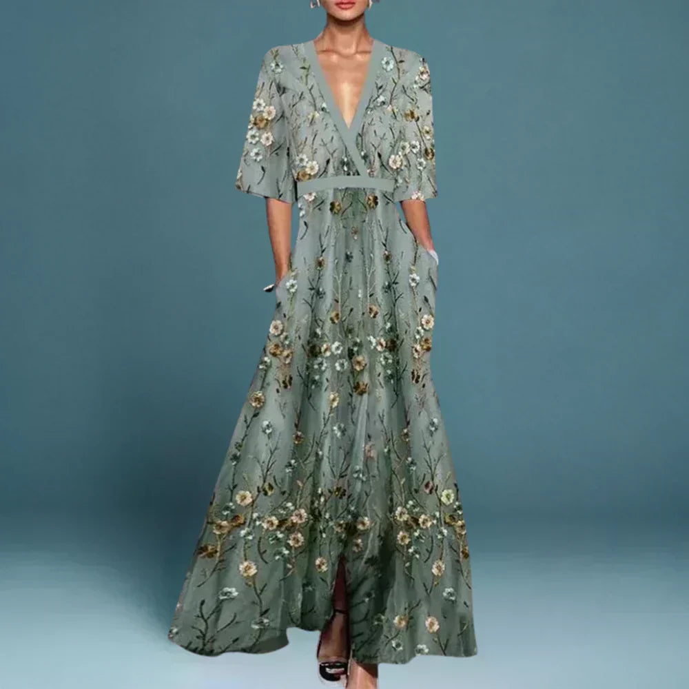 Hazel™ | Robe maxi florale ceinturée col V