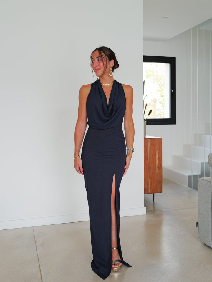 Robe Sophie — sirène, tulle cascade, bleu marine