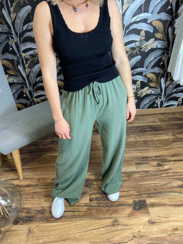 Pantalon gaze de coton kaki