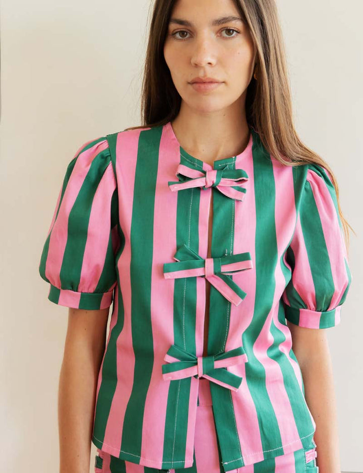 Blouse à rayures roses & vertes Orela