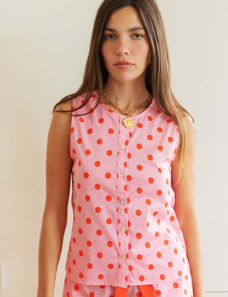 Top rose à pois rouges Lya