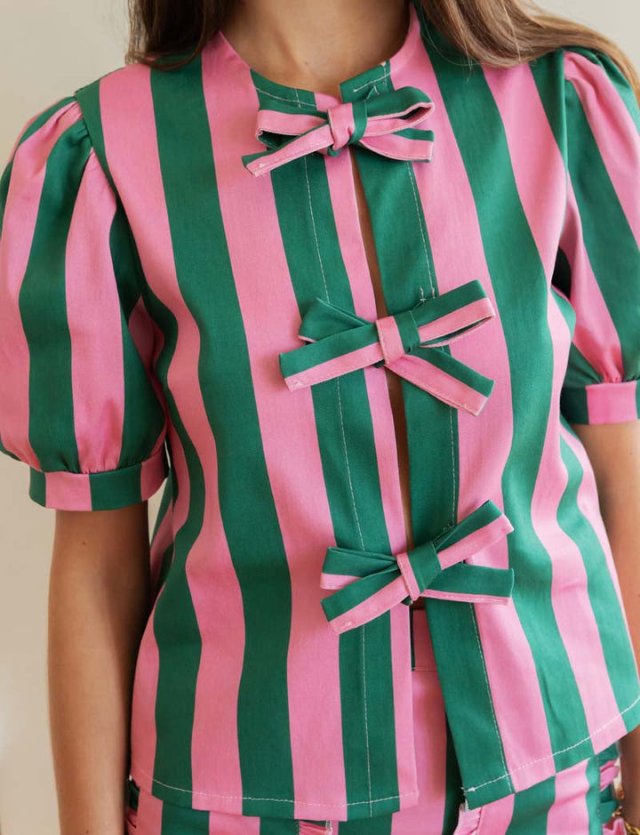 Blouse à rayures roses & vertes Orela