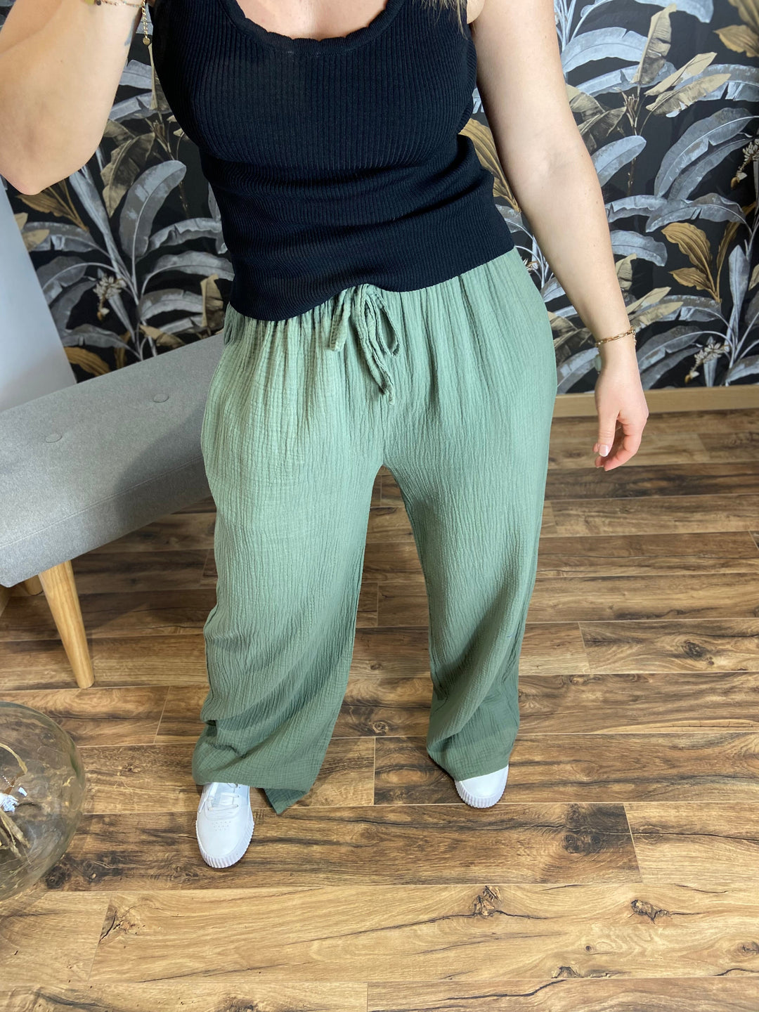 Pantalon gaze de coton kaki