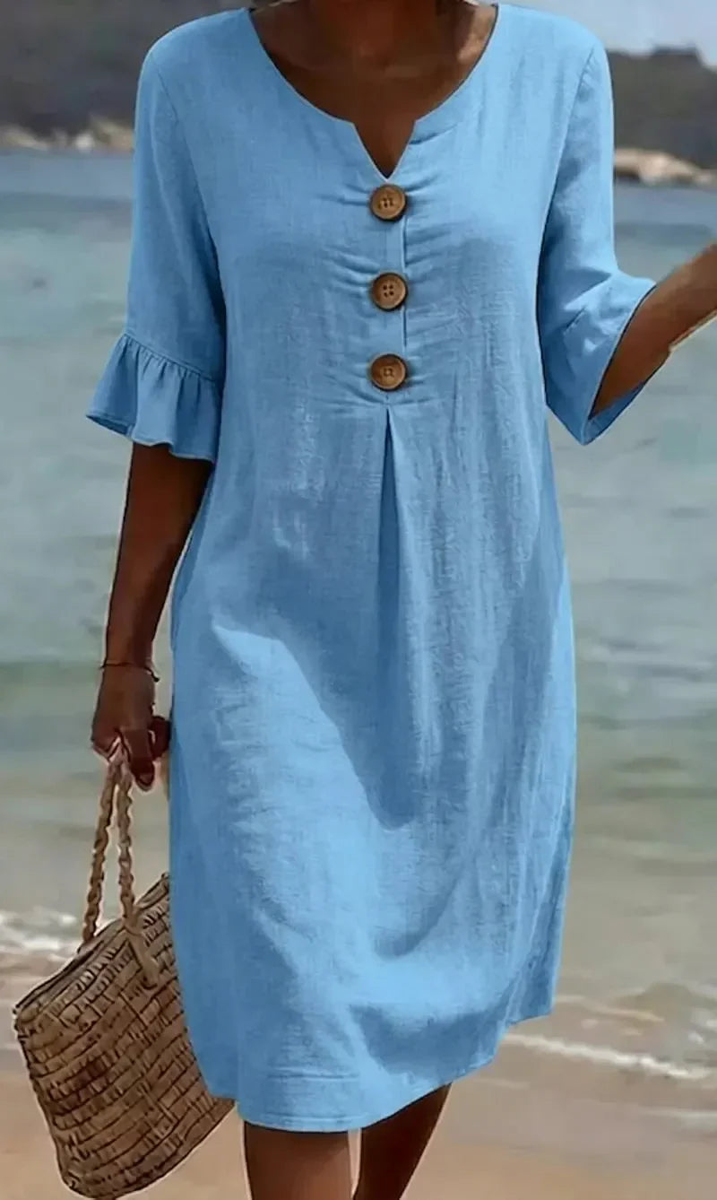Vanesa™ | Robe Texturée Avec Manches Bouffantes et Boutons