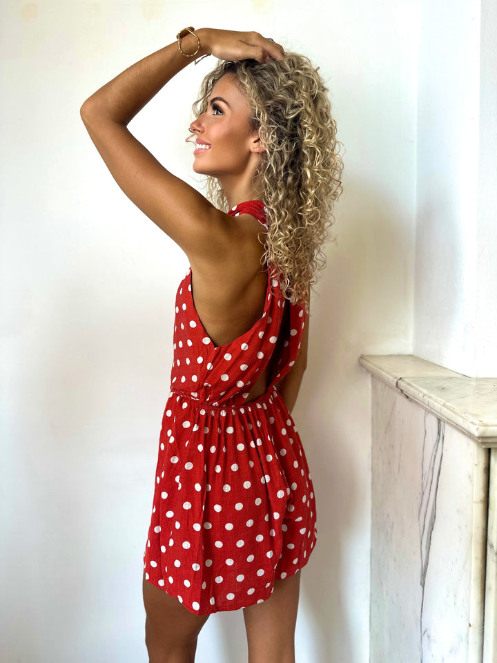 Combishort Suzanne, imprimé à pois, col noué