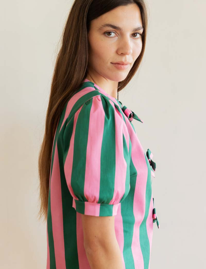 Blouse à rayures roses & vertes Orela