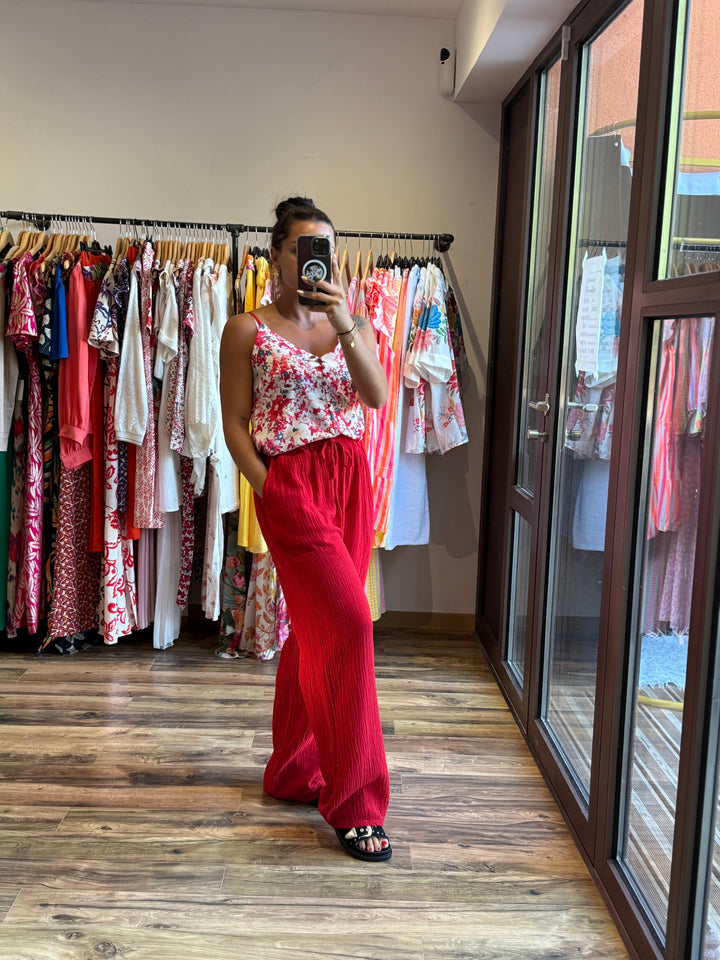 Pantalon gaze de coton rouge