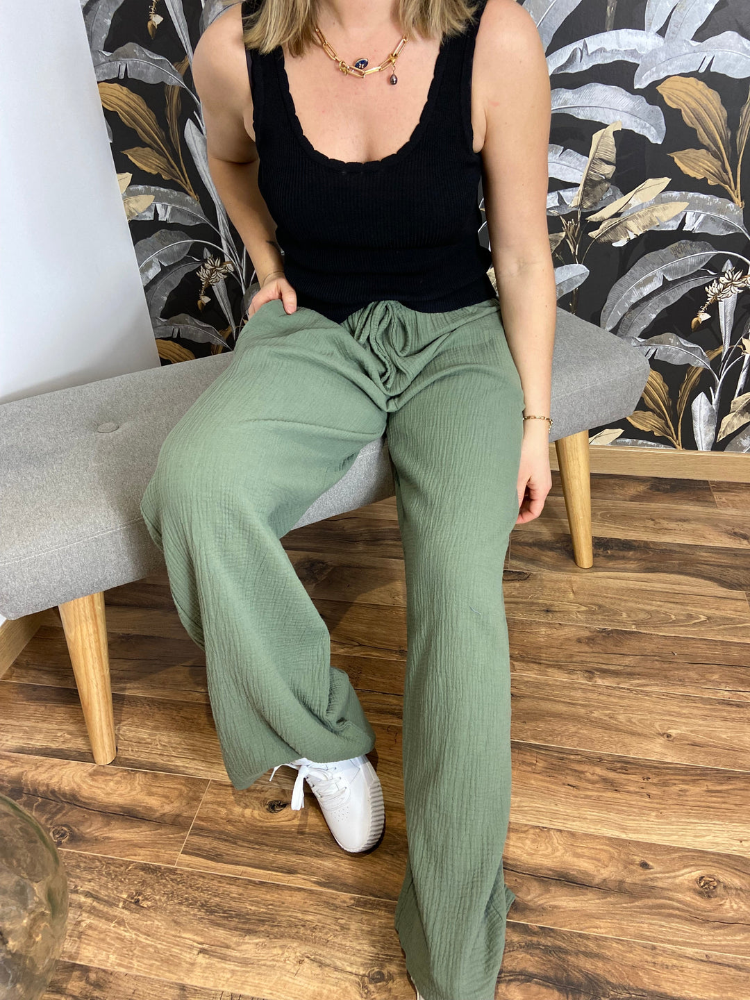 Pantalon gaze de coton kaki