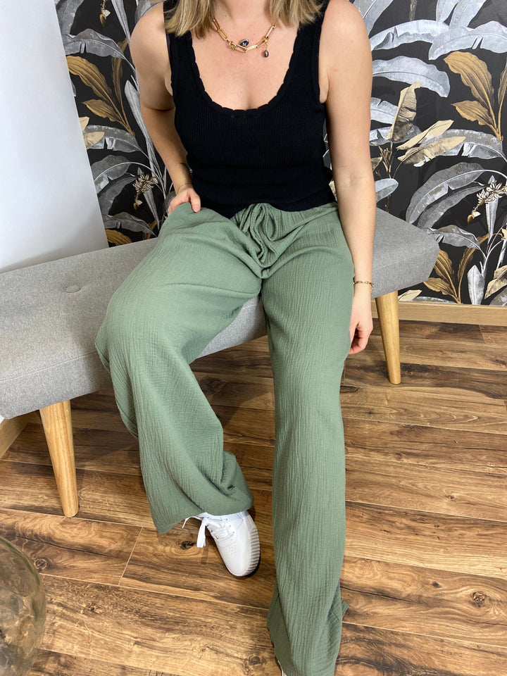Pantalon gaze de coton kaki