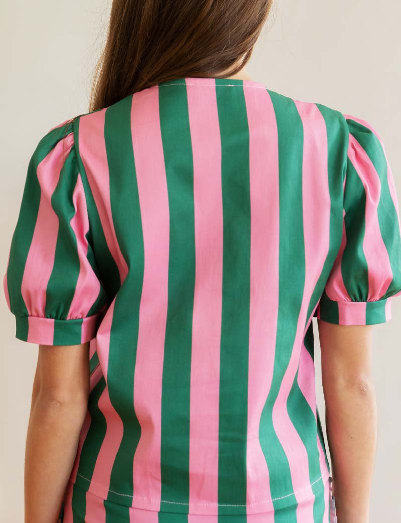 Blouse à rayures roses & vertes Orela