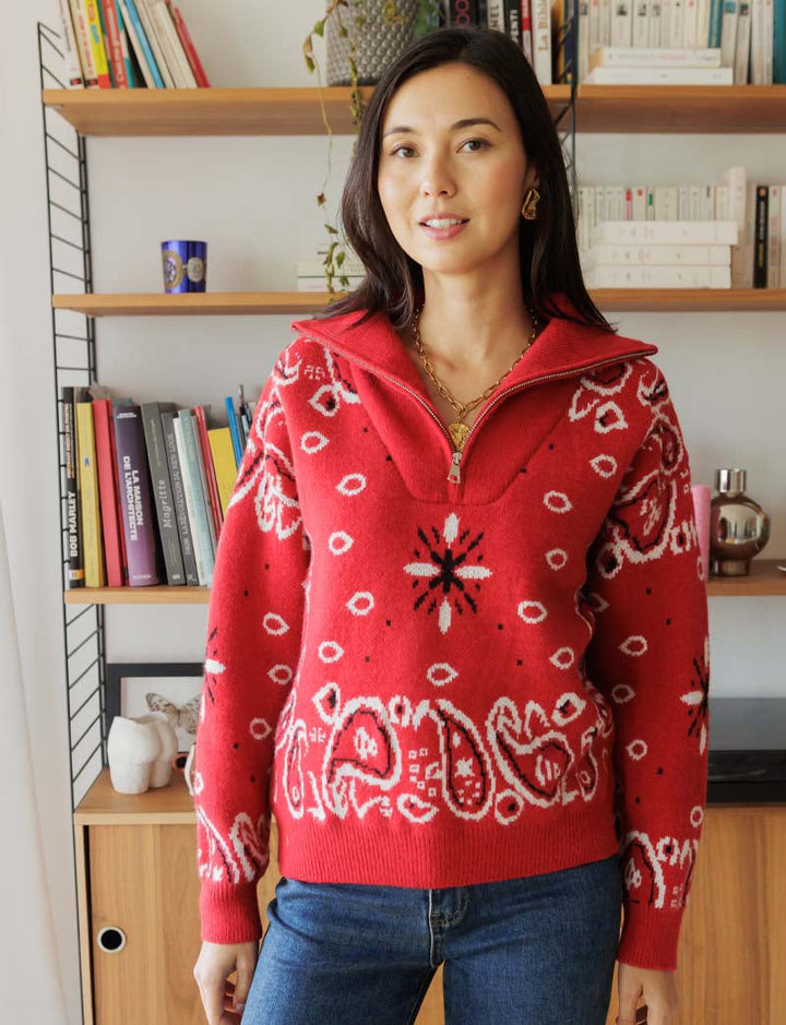 Pull rouge Alban — Maison Juliette Vendôme — vue 2