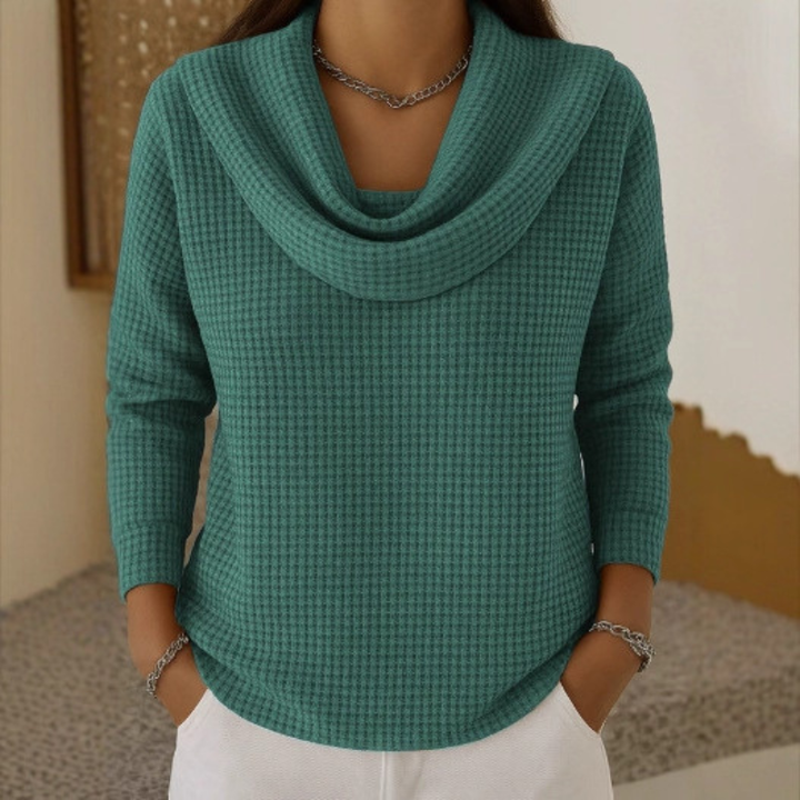 Irène | Pull en maille gaufrée, col bénitier