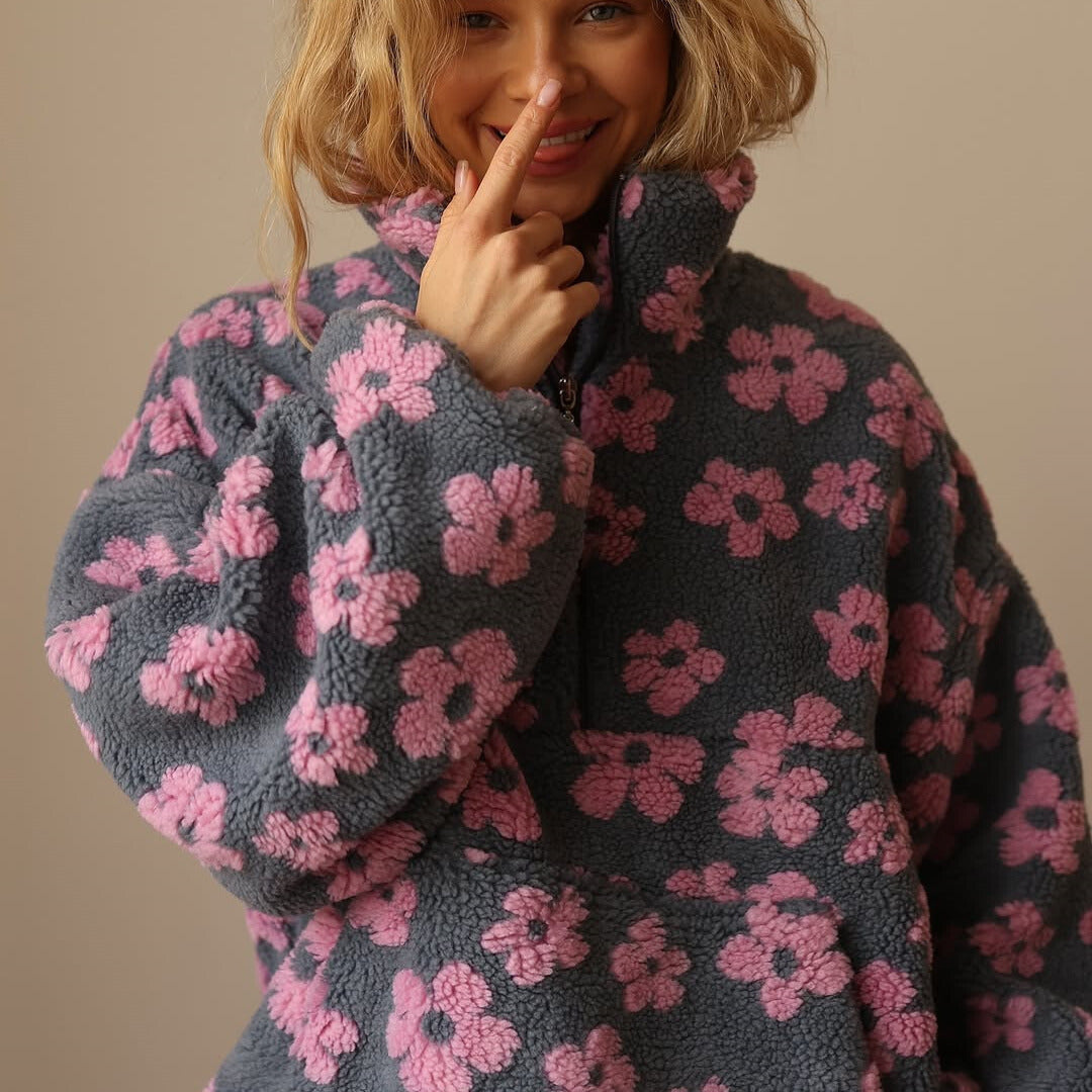 Geneviève | Pull polaire fleuri, couleurs douces