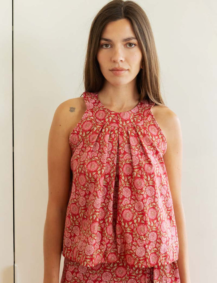 Top rouge fleuri Theo
