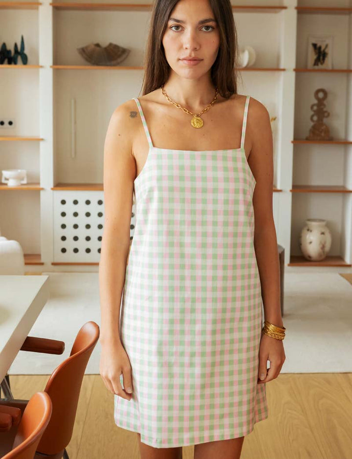 Robe vichy rose & vert Tela