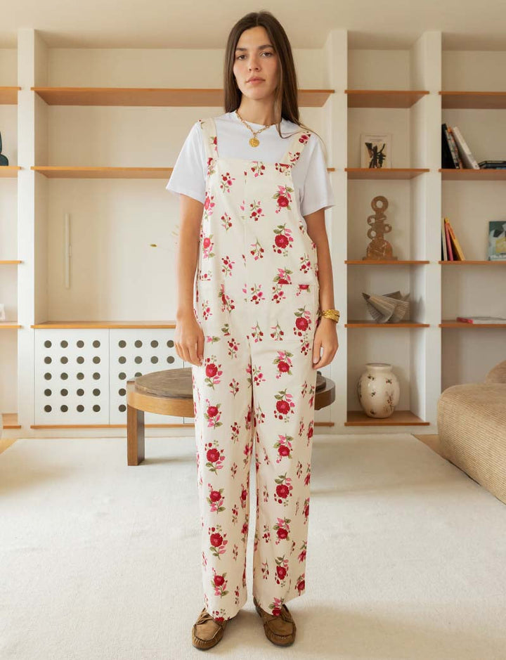 Salopette écrue & fleurs roses Alix