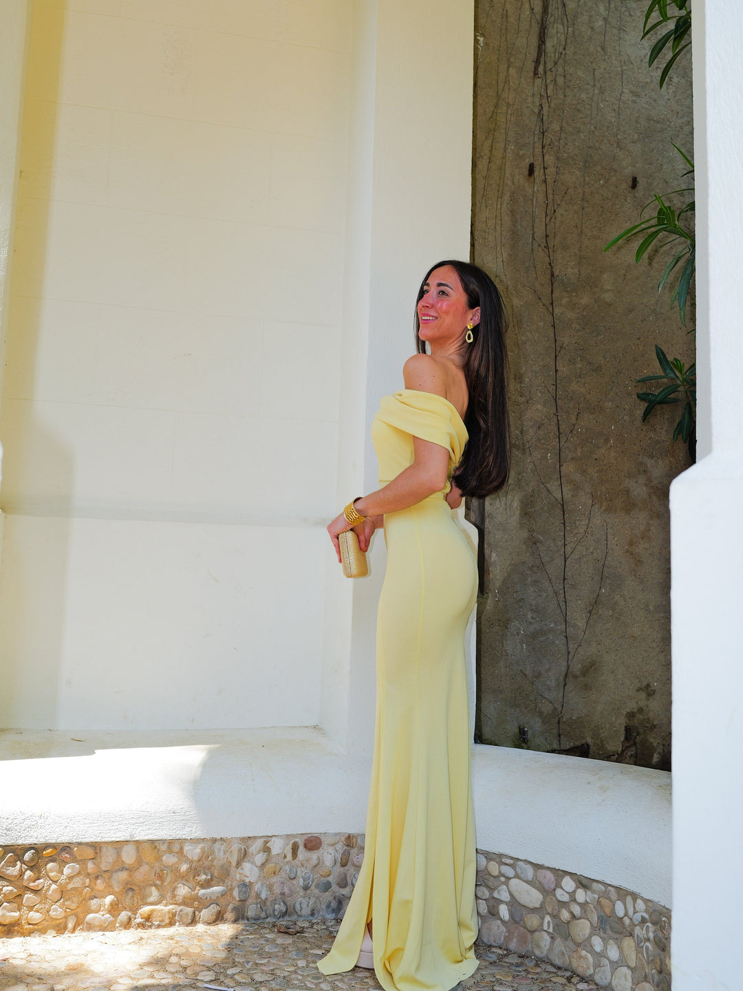 Robe Victoire — bardot, effet nœud, jaune