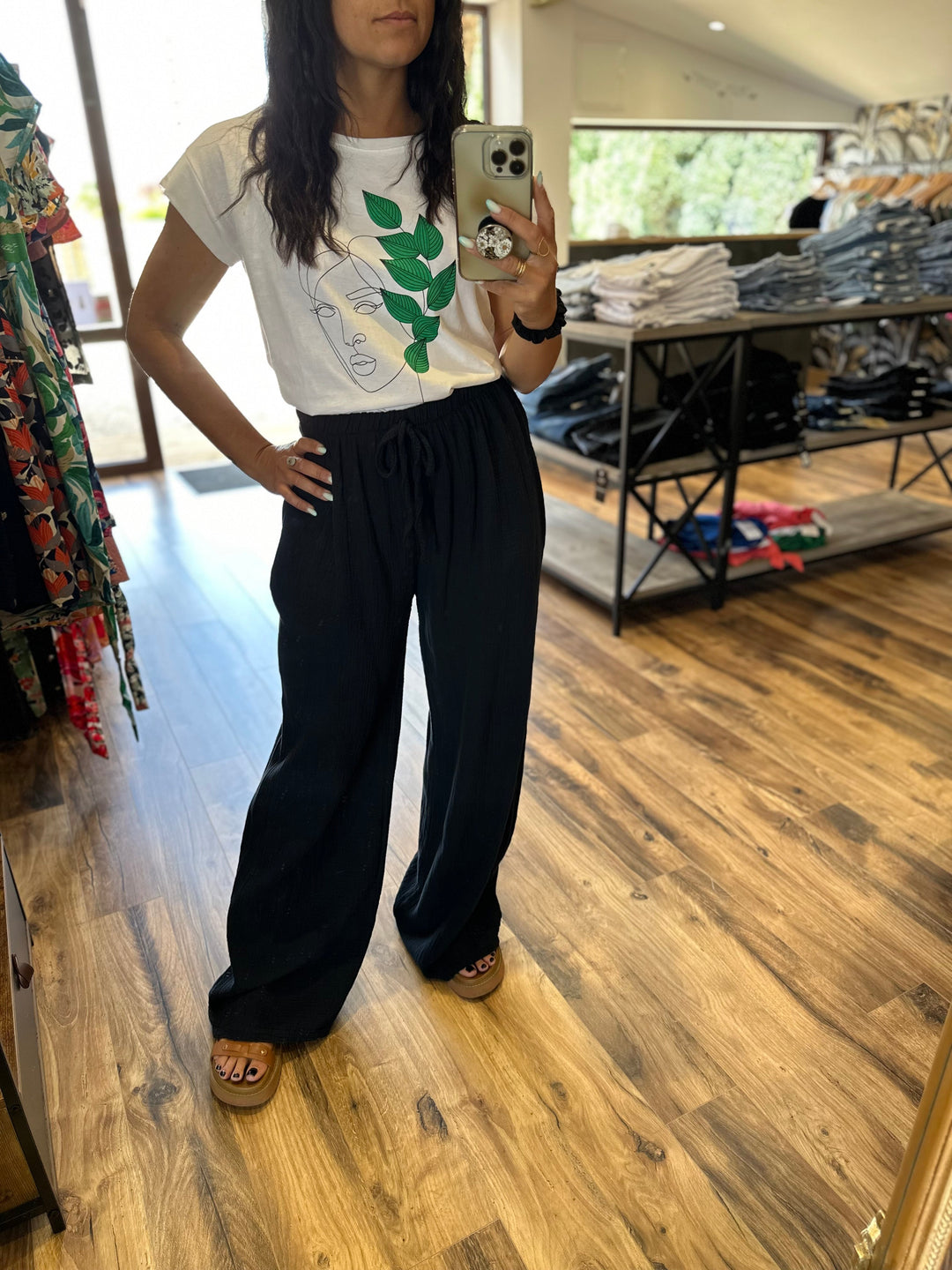 Pantalon gaze coton noir