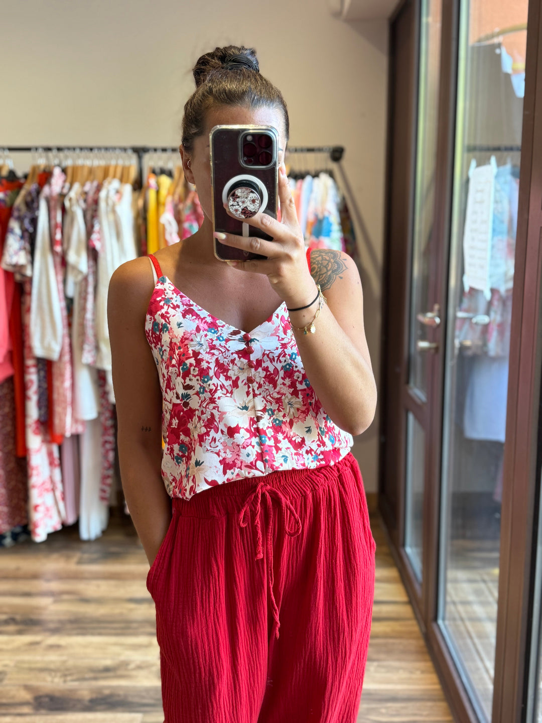 Pantalon gaze de coton rouge