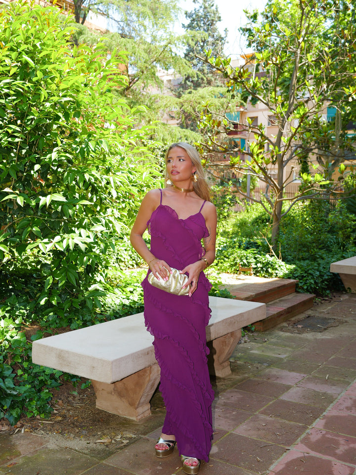 Robe Adèle — sirène, crêpe, aubergine
