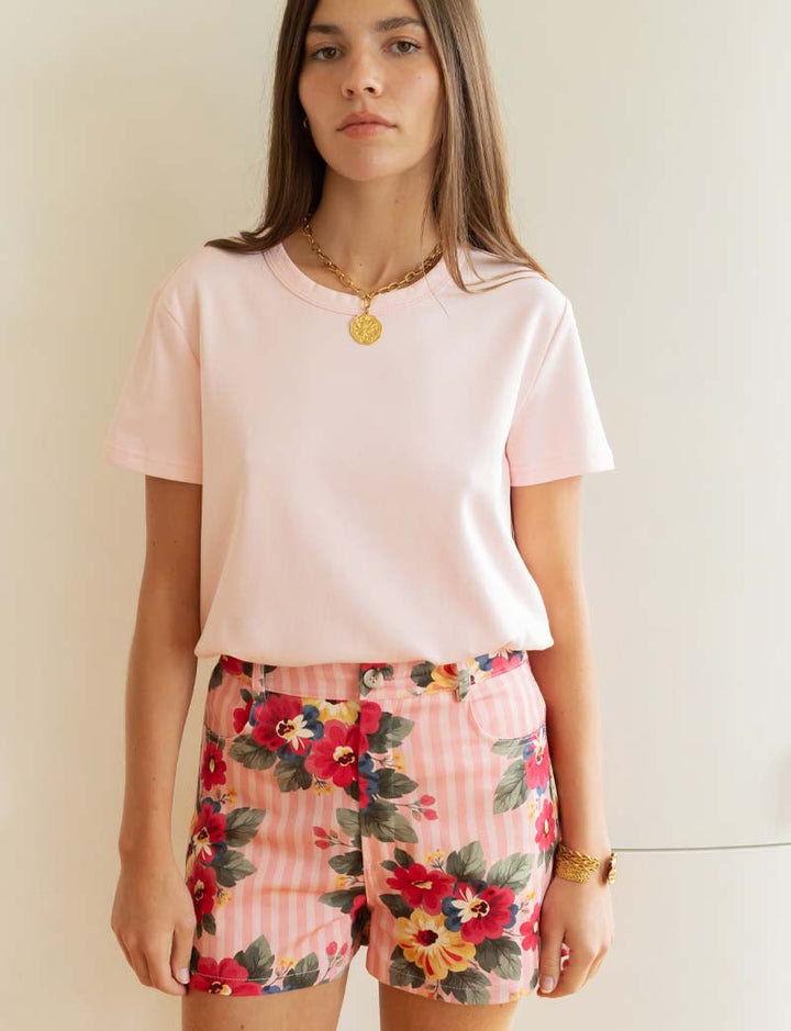 Short à rayures roses & fleurs Kevy