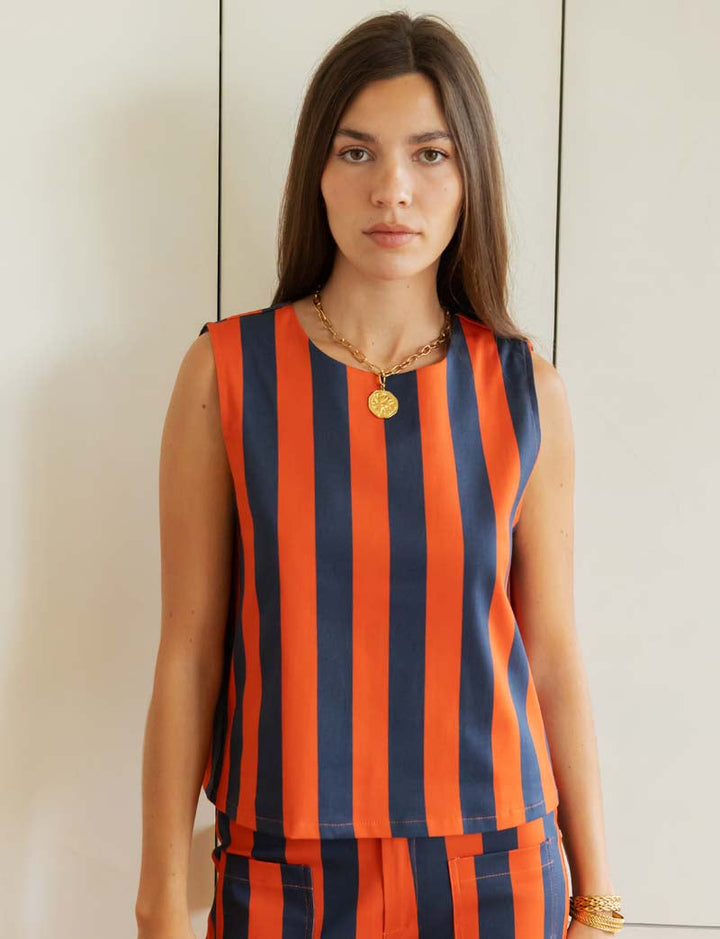 Top à rayures marine & orange Ansa