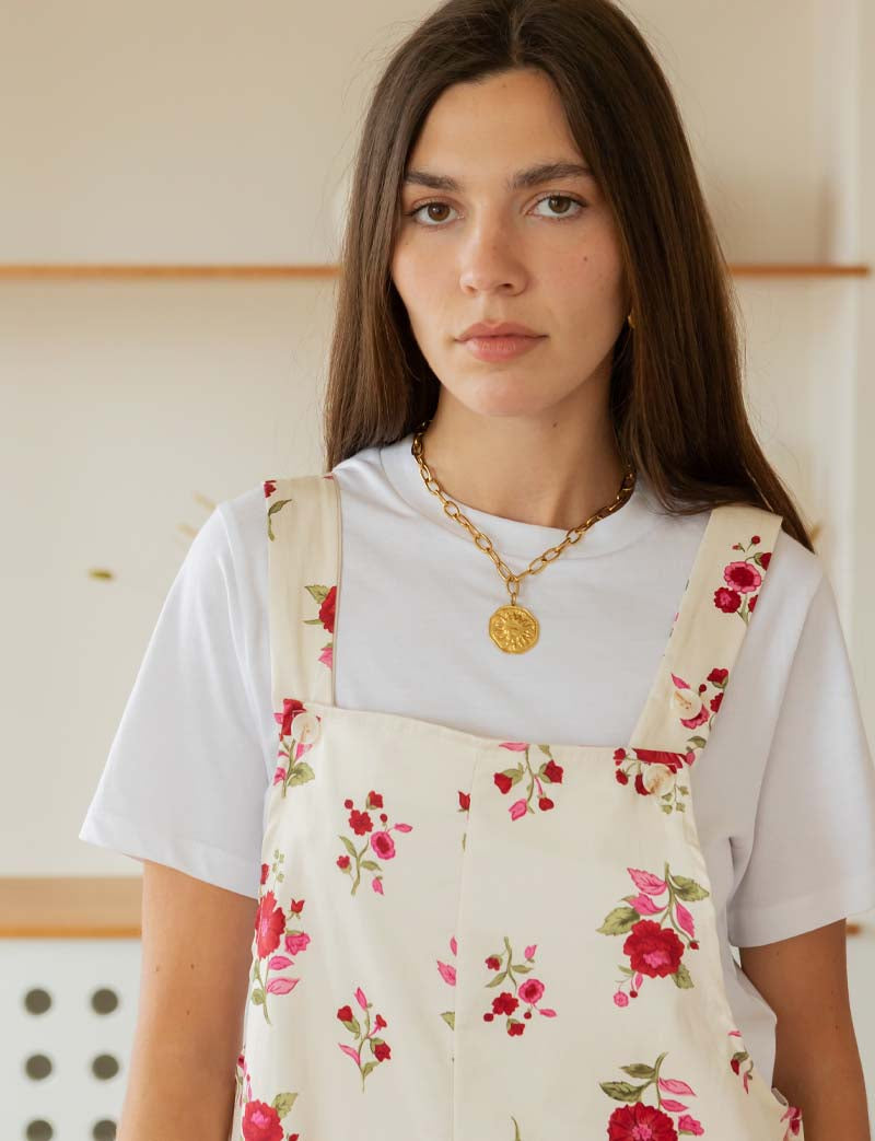Salopette écrue & fleurs roses Alix