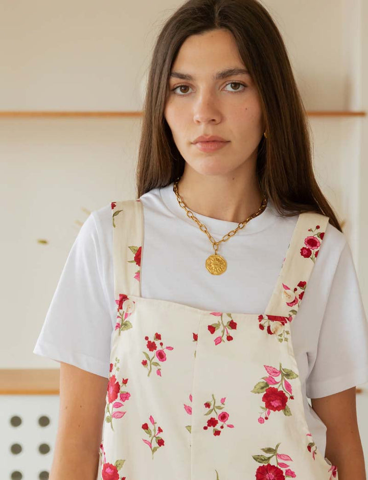 Salopette écrue & fleurs roses Alix