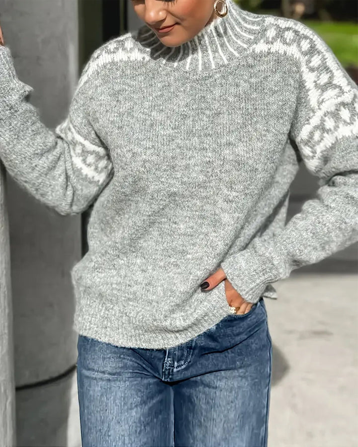 Viviane | Pull col montant à motif scandinave