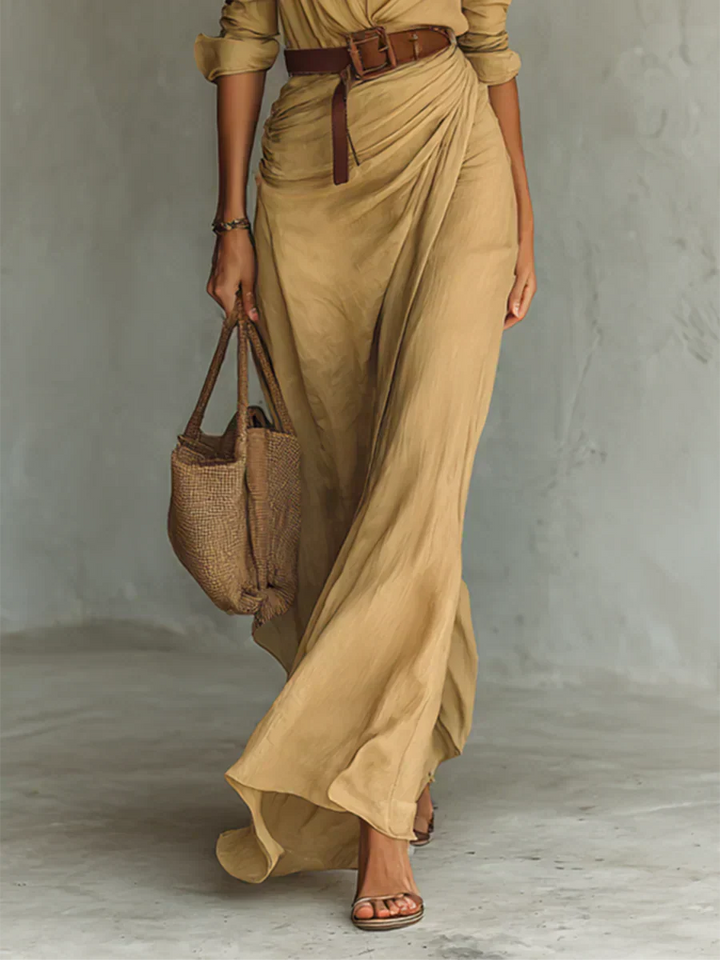 Camille™ | Robe maxi avec col et ceinture à la taille
