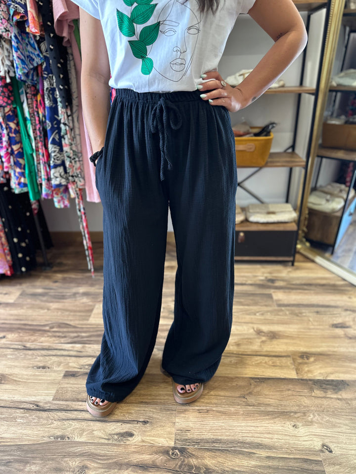 Pantalon gaze coton noir