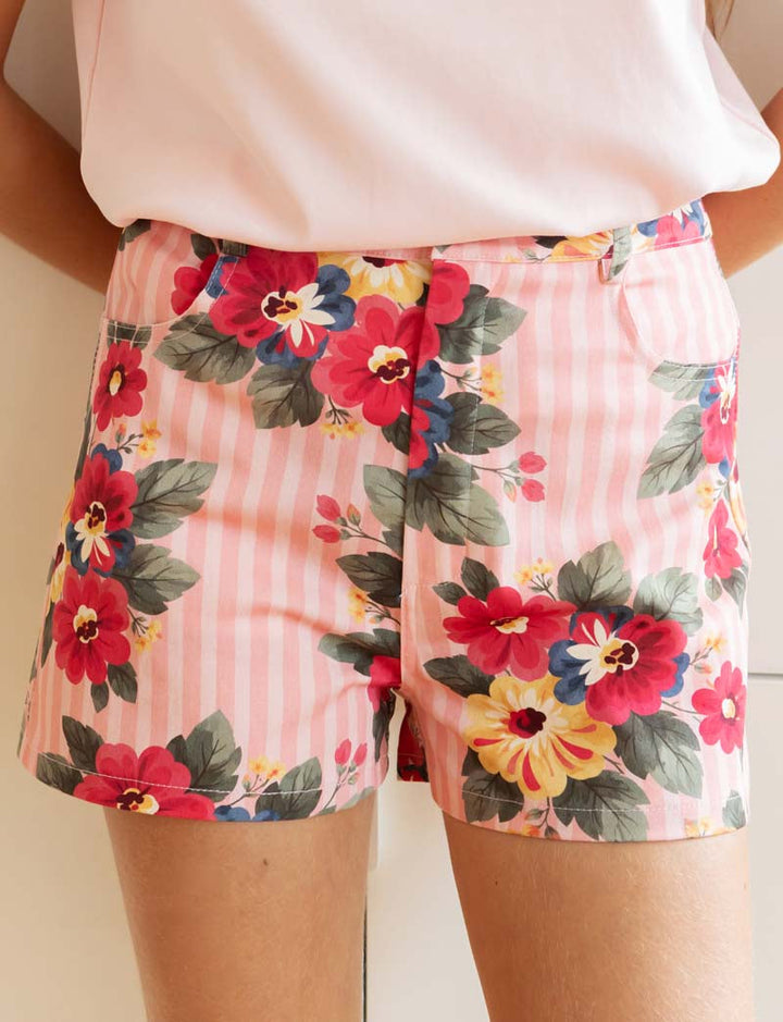 Short à rayures roses & fleurs Kevy