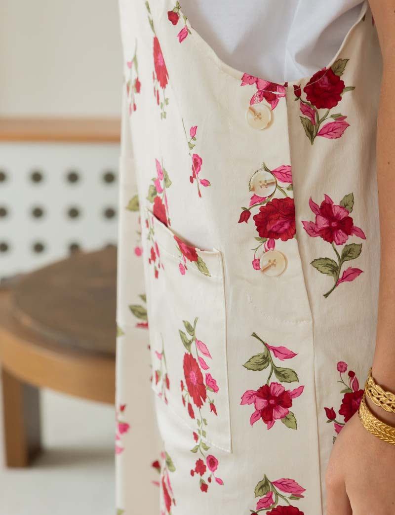 Salopette écrue & fleurs roses Alix