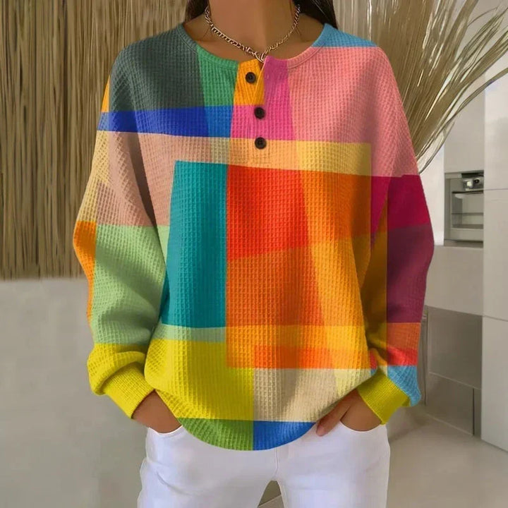 Pull Créatine — encolure Henley, imprimé géométrique