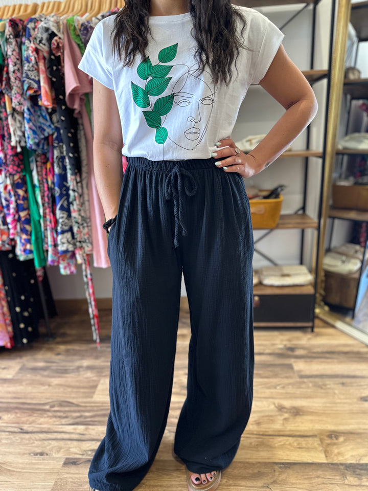 Pantalon gaze coton noir