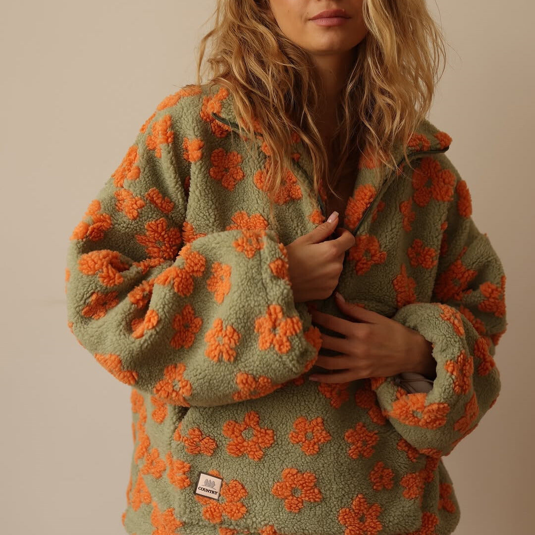 Geneviève | Pull polaire fleuri, couleurs douces