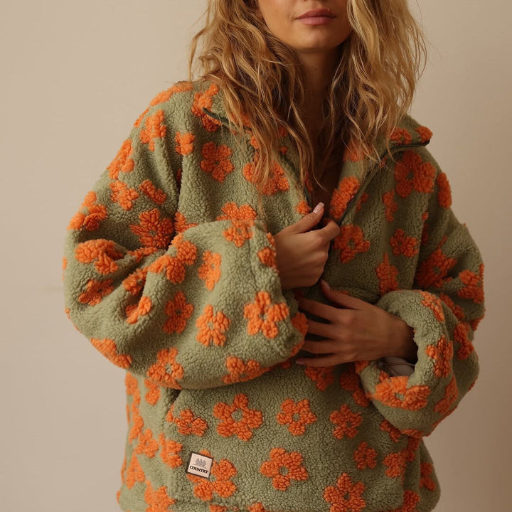 Geneviève | Pull polaire fleuri, couleurs douces