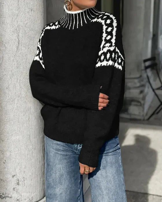 Viviane | Pull col montant à motif scandinave