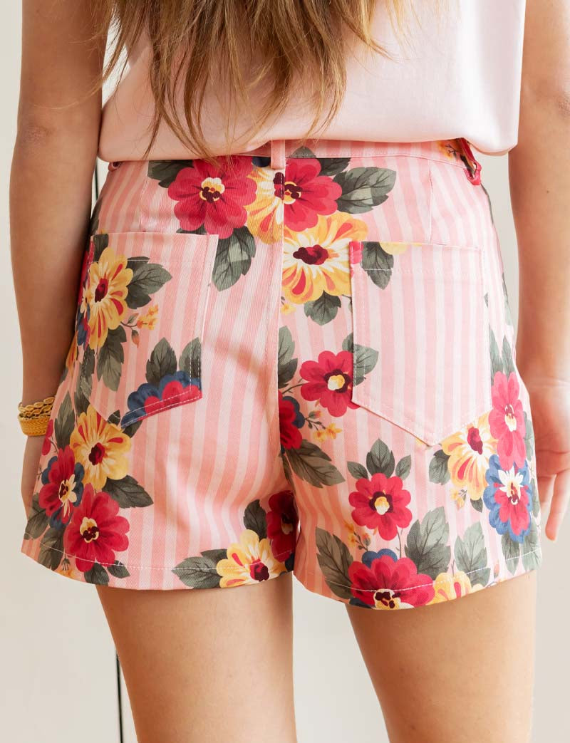 Short à rayures roses & fleurs Kevy