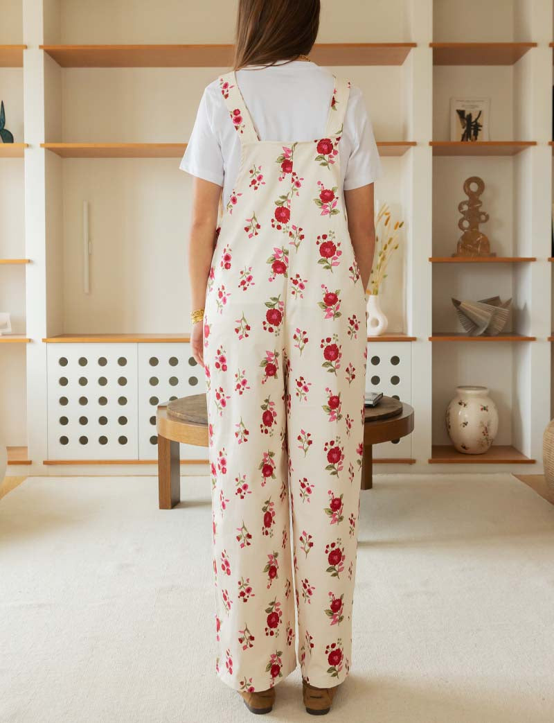 Salopette écrue & fleurs roses Alix