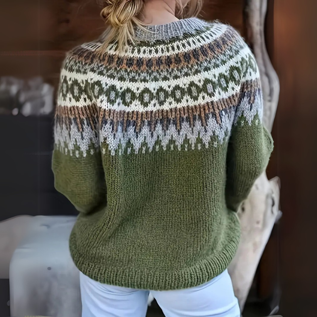 Marthe | Pull jacquard col rond, vert