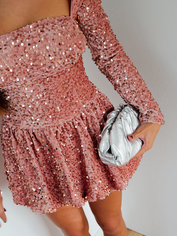 Pochette Alix — effet cuir, chaîne dorée, argenté