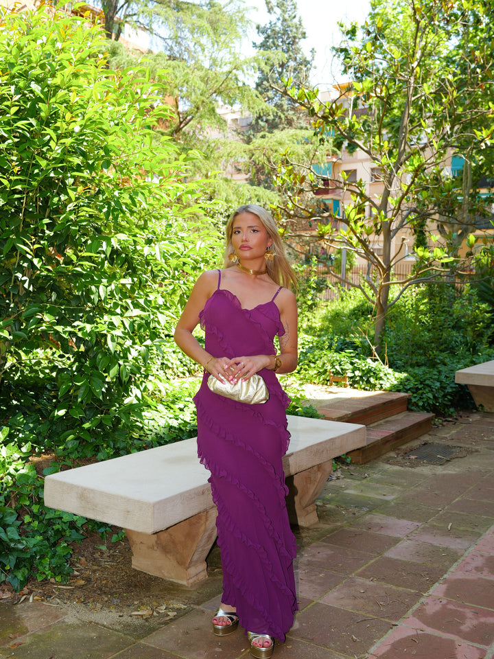Robe Adèle — sirène, crêpe, aubergine