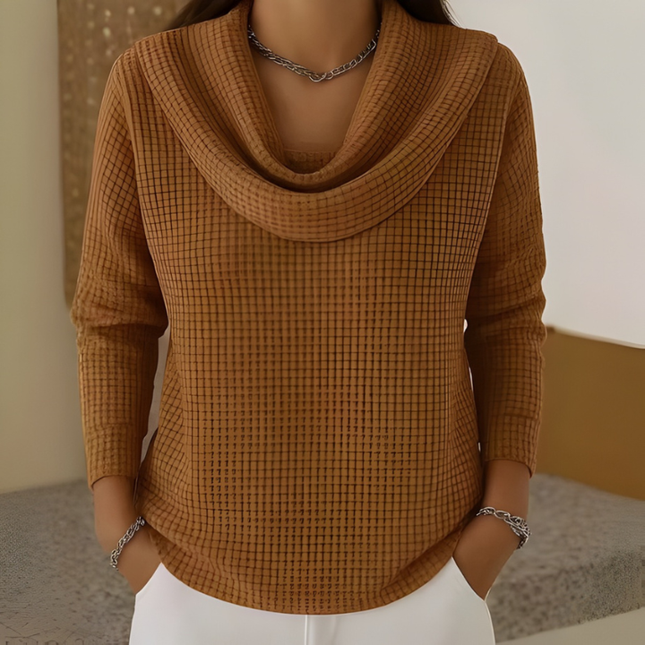 Irène | Pull en maille gaufrée, col bénitier